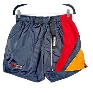 Vintage 80s/90s Nylon Swim Shorts - Red, Yellow, and Black Colorblock - M